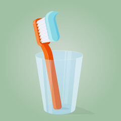 cartoon illustration of a toothbrush in a glass