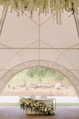 wedding decorated table for bride and groom