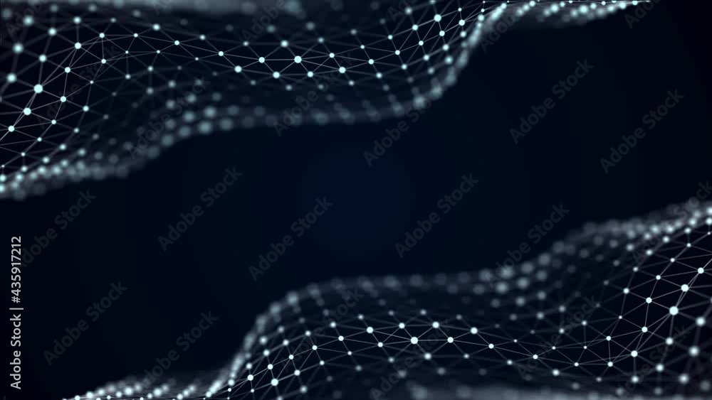 Poster Network connection structure. Data transfer. Abstract background with interweaving of dots and lines. 3D Seamless loop.