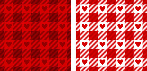 Heart gingham patterns in red, white. Seamless Scottish tartan vichy textured check plaid for dress