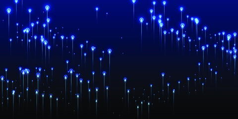 Dynamic glowing line beams data flows vector. Geometric neon blue flash particles.