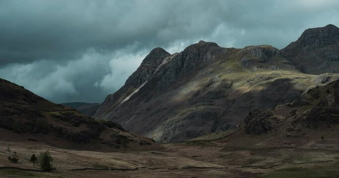 Time lapse of dark clouds over mountains, Lake District National Park 