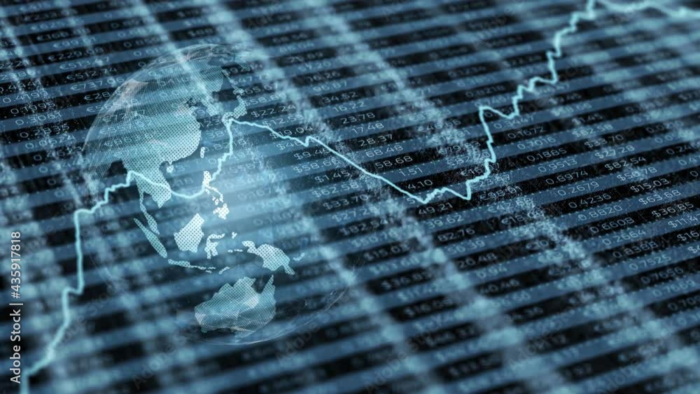 Poster business modern line graph data with earth globe rotation animation background.