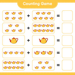 Counting game, count the number of Tea Pot and write the result. Educational children game, printable worksheet, vector illustration