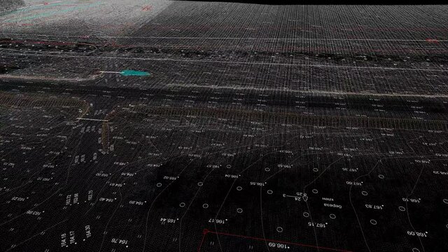 Digital terrain model of  roadway area obtained from lidar scanning results (BIM DTM)/ Dense point cloud model obtained by aerial laser scanning