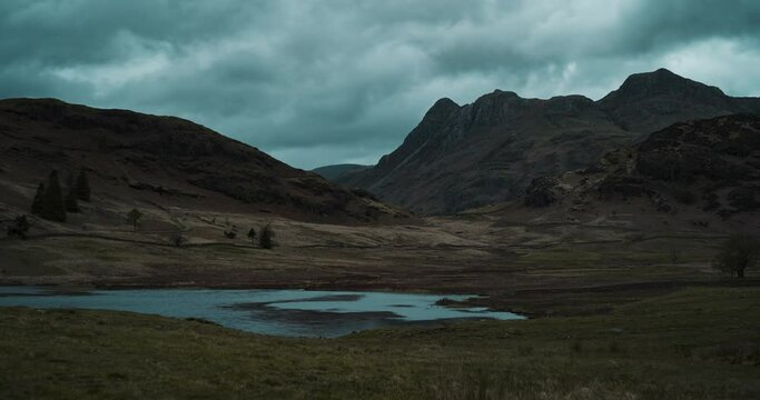 Time lapse of dark clouds over Blea Tarn, Lake District National Park 