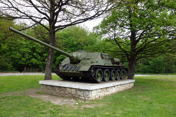 Legendary tank SU-100 a monument to World War II, Dargovský pass Slovakia