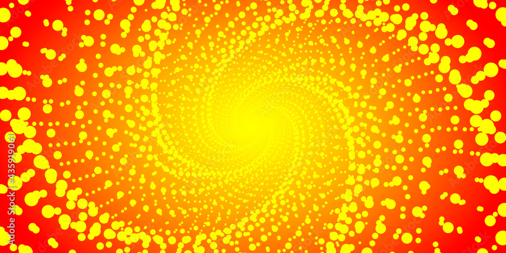 Poster a very beautiful spiral cross pattern of yellow and orange lines and dots on a red background with a