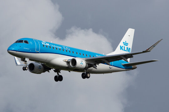 AMSTERDAM, NETHERLANDS - Sep 13, 2020: KLM Embraer E175LR PH-EXO