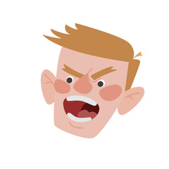 Cartoon character, head of a man. Emotions of anger. Color vector illustration on white background.