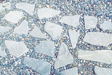 Decorative Tiled Footpath from Natural Stones Tiles. Tiled Walkway from Natural Stone Slabs and...