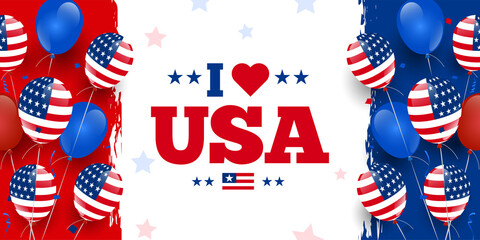 I love USA, United States of America design on modern, contemporary grunge design background with usa colored balloons.
