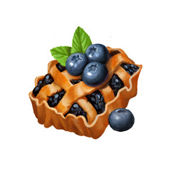 Blueberry pie. Color illustration on white background.
