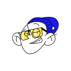Cartoon character, head of a cool dude with glasses. Color vector illustration on white background.