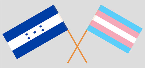Crossed flags of Honduras and Transgender Pride. Official colors. Correct proportion