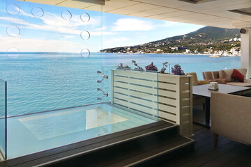 Modern Terrace With Panoramic Seaside View. Modern Interior Alfresco Restaurant Or Hotel Lounge...