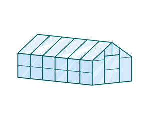 Isometric glass greenhouse isolated on white background. Farm building for growing vegetables. Garden construction for plants. Vector cartoon illustration.