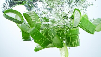 Super slow motion of splashing aloe vera into water. Filmed on high speed cinema camera at 1000 fps