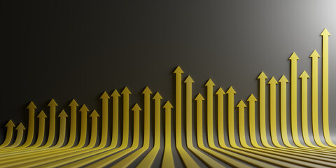 Group of arrows background; success and competition themes, 3d rendering