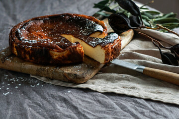 Fototapeta premium San Sebastian Basque burnt Cheesecake, Delicious homemade pastry