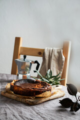 Fototapeta na wymiar San Sebastian Basque burnt Cheesecake, Delicious homemade pastry