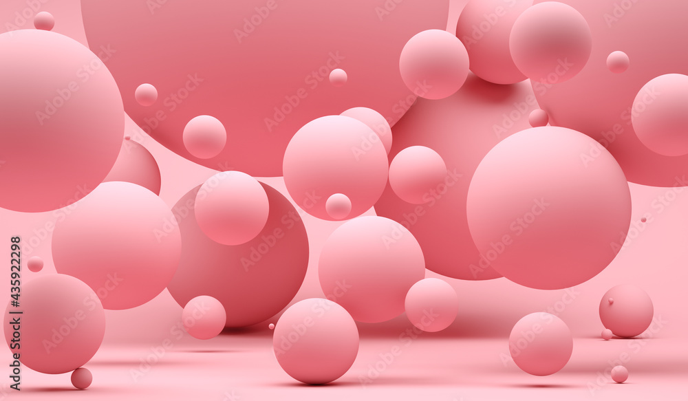 Poster abstract background with pink spheres with different sizes. modern background design. 3d render