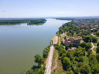 Fototapeta na wymiar Aerial view of Baba Vida Fortress at the coast of Danube river, Bulgaria