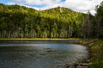 Lake Ausable at Indian head trail and Rainbow waterfalls near Keene in New York State.