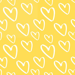 Yellow ornament for valentine day or romantic holiday. Cute seamless pattern with hearts. Muted colors for home interior or wrapping paper or fabric. Endless texture for home decor or flyer about love
