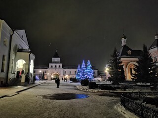 Optina Pustyn monastery at winter night