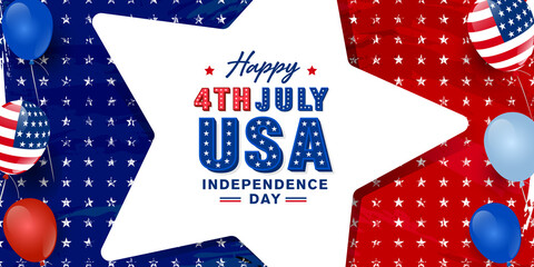 United States of America, USA, Happy 4th of July, independence day modern trendy design with 3d star lettering, typography design on usa color theme star background.