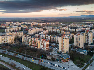 Obraz premium Aerial Sunset view of Typical residential building in Plovdiv, Bulgaria