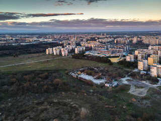 Aerial Sunset view of Typical residential building in Plovdiv, Bulgaria