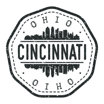 Cincinnati, OH, USA Stamp Skyline Postmark. Silhouette Postal Passport. City Round Vector Icon. Vintage Postage Design.