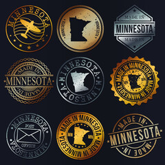 Minnesota, USA Business Metal Stamps. Gold Made In Product Seal. National Logo Icon. Symbol Design Insignia Country.