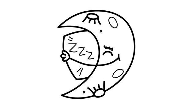 Good night concept with sleep moon line icon animation Motion graphics 4k video motion illustration sign. Outline doodle style alpha channel.