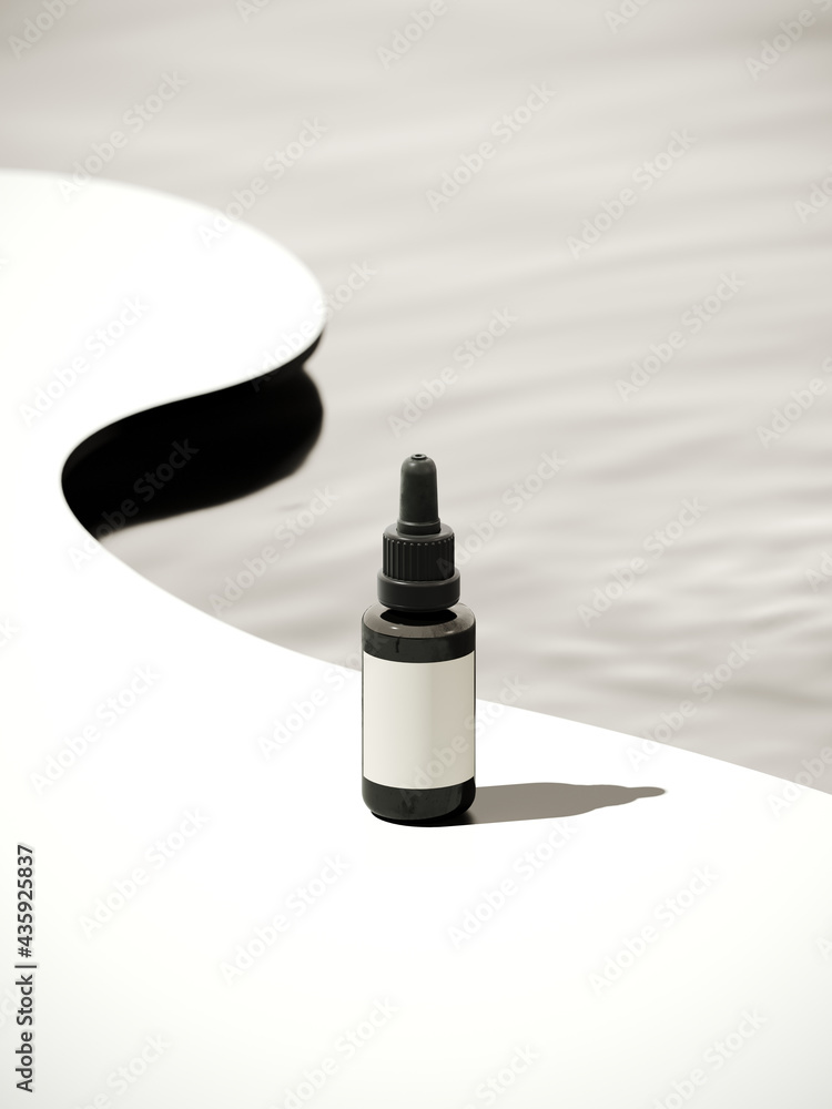 Aufkleber summer mockup concept for product presentation. cosmetic bottle and white curve platform on water. c