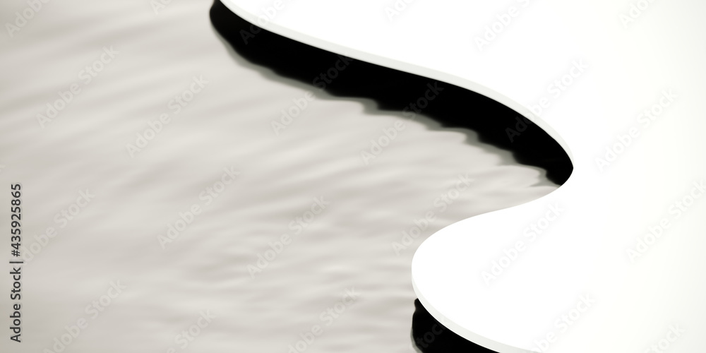 Wall mural summer mockup concept for product presentation. white curve platform on water. clipping path of each