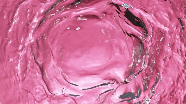 Super Slow Motion of Pink Liquid Surface at 1000fps. Top Down View.