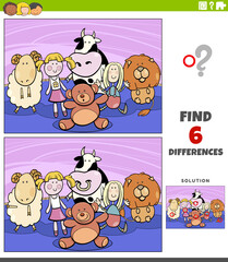 differences educational game with cartoon cuddly toys