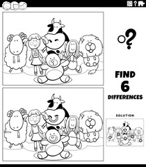 differences game with cartoon cuddly toys coloring book page