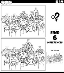 differences game with cartoon princesses coloring book page