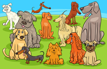 cartoon purebred dogs and puppies characters group - obrazy, fototapety, plakaty