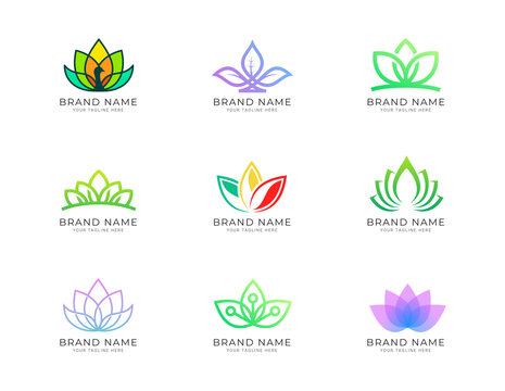Simple and beautiful lotus colorful logo Collection set