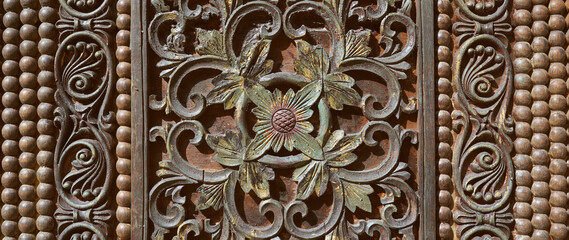                                Beautiful wood carving, handmade door in muslim oriental style. Exploring arabic countries.
