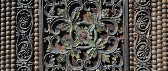                                Beautiful wood carving, handmade door in muslim oriental style. Exploring arabic countries.