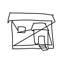 House icon of rough line art, one line, black 17