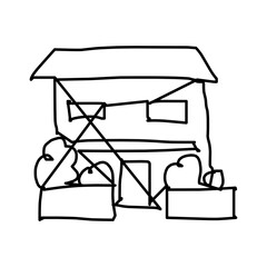 House icon of rough line art, one line, black 24