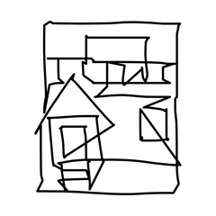 House icon of rough line art, one line, black 36