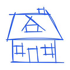House icon of rough line art, simple, blue 08